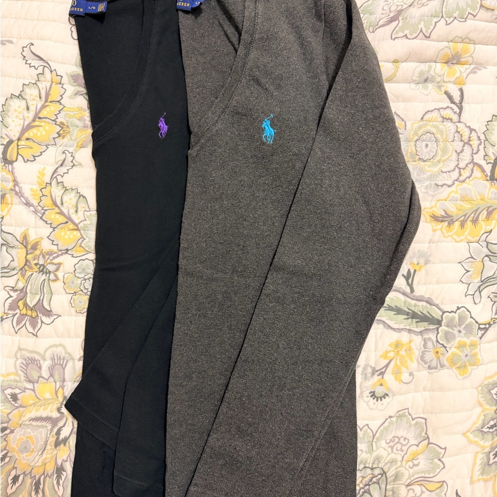 Polo by Ralph Lauren Women’s Black and Charcoal V-neck long sleeve shirts.
